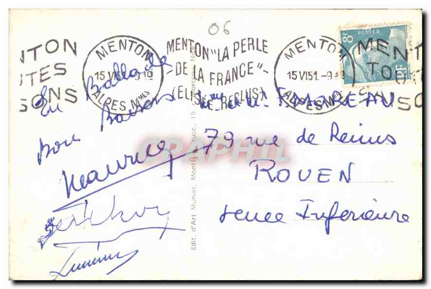 CPA Menton La Vieille ville  — Rückseite