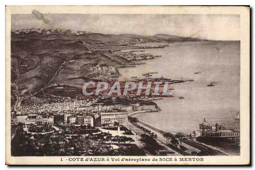 CPA Cote d'Azur a Vol d'aeroplane de Nice a Menton 