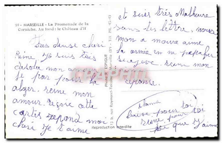 CPA Marseille la Promenade de la corniche au fond le Chateau d'If  — Verso