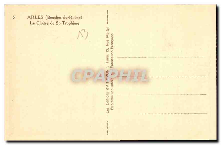 CPA Arles Bouches du Rhone le Cloitre de St Trophime  — Rückseite