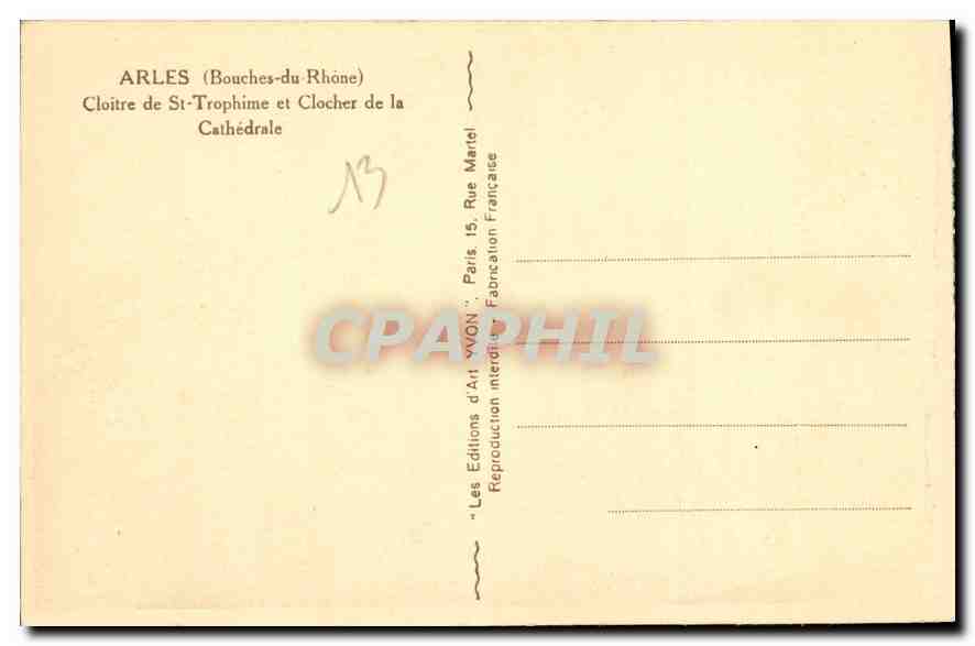 CPA Arles Bouches du Rhone Cloitre de St Trophime et Clocher de la Cathedrale  — Rückseite
