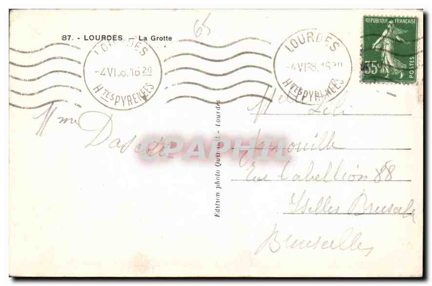 CPA Lourdes La Grotte  — Verso