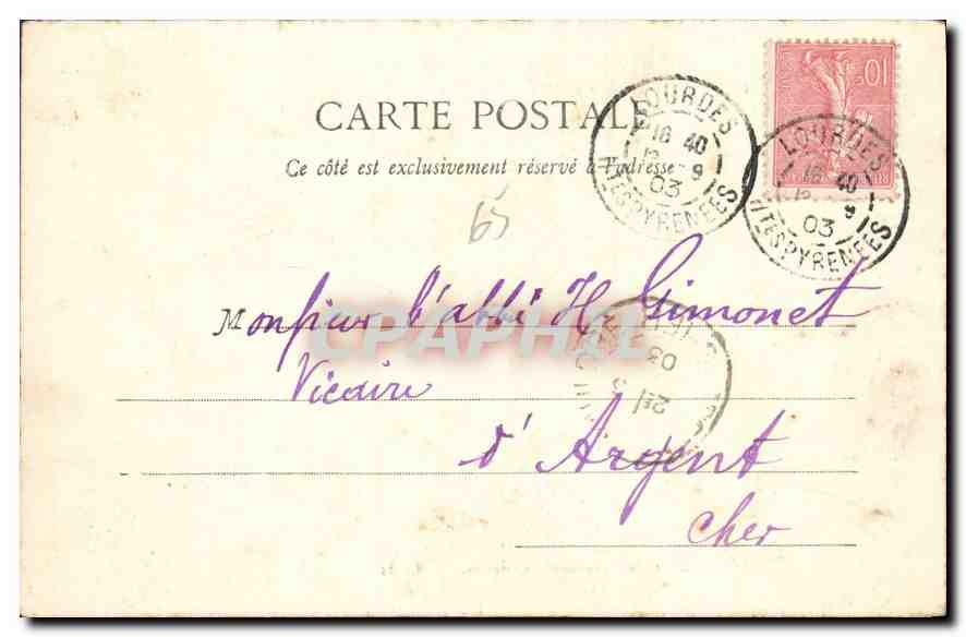 CPA Grotte de Notre Dame de Lourdes  — Verso