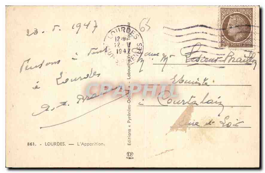 CPA Lourdes l'Apparition  — Verso