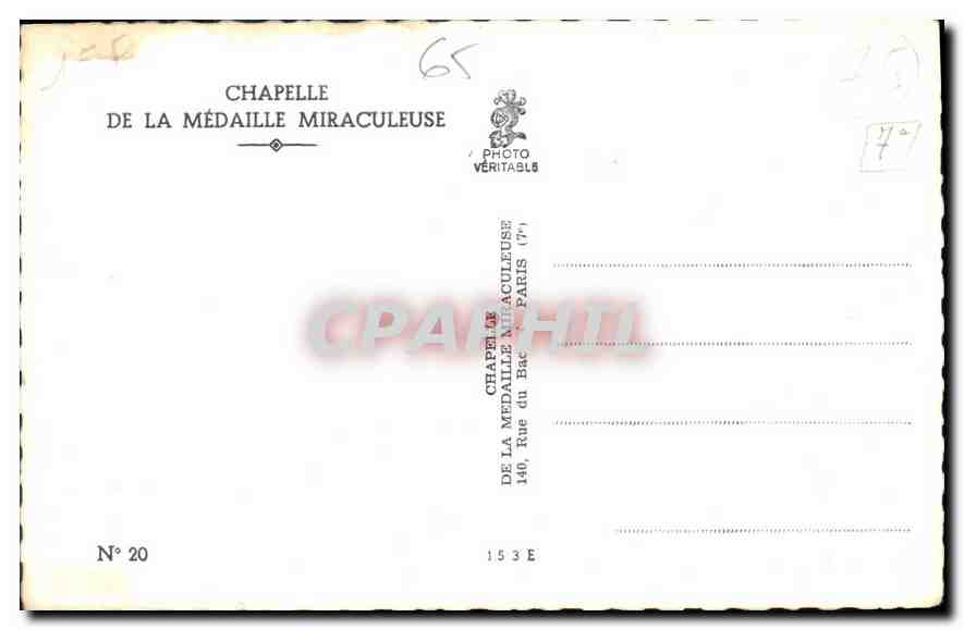 CPA Chapelle de la Medaille Miraculeuse  — Rückseite