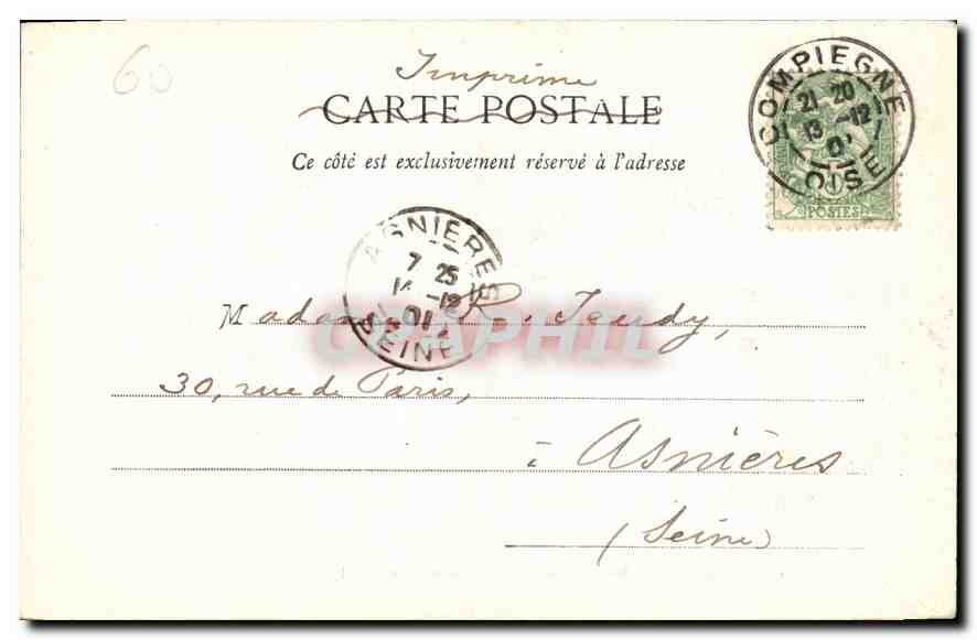 CPA Compiegne Le Chateau Chambre a coucher de Napoleon III  — Rückseite