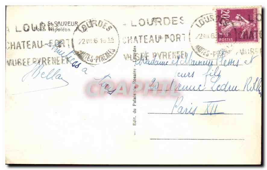 Pont Napoléon — Château-Fort, Lourdes — Édit. du Palais du Rosaire, Lourdes — Achterkant