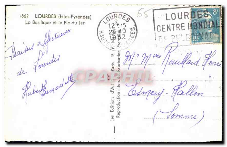CPA Lourdes Htes Pyrenees La Basilique et le Pic du Jer  — Verso