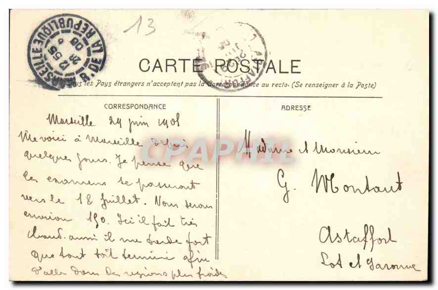 CPA Marseille Le Chateau d'If  — Rückseite