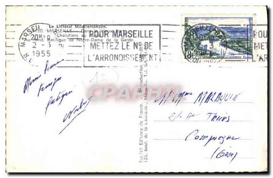 CPA Marseille Basilique de Notre Dame de la Garde Bateaux de peche — Rückseite