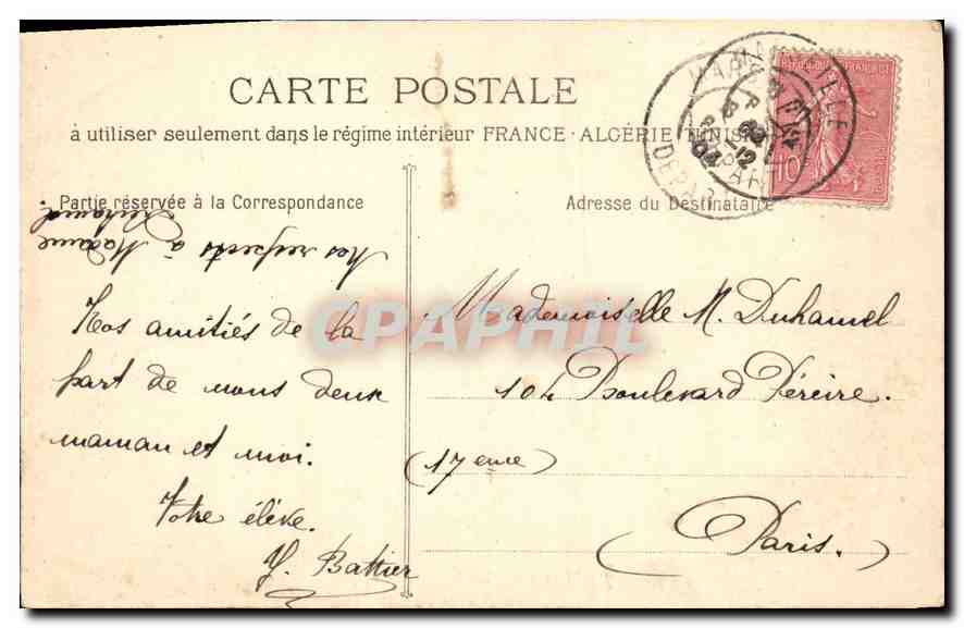 CPA Marseille Le Palais Longchamp  — Verso
