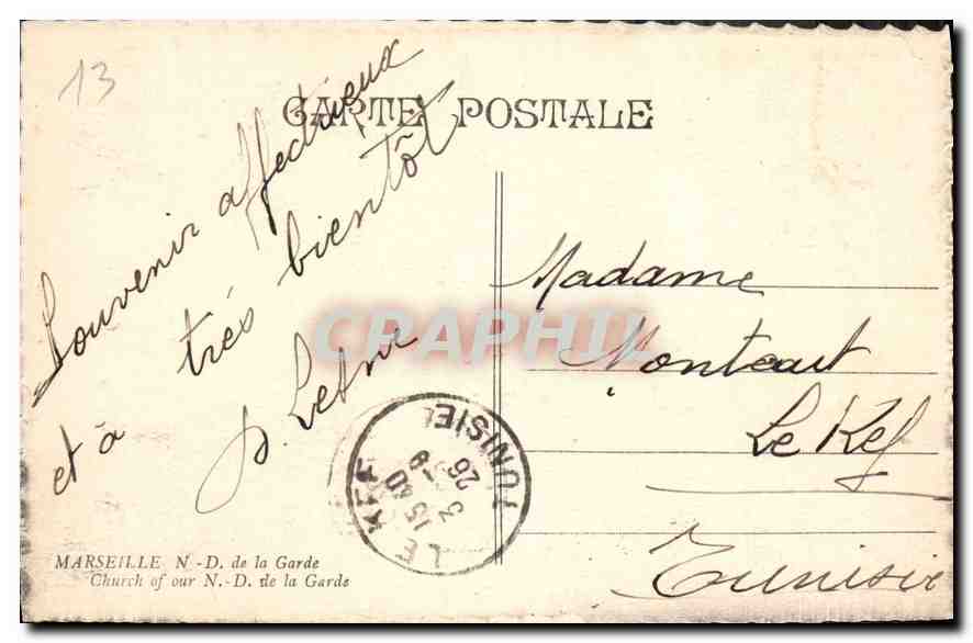 CPA Marseille N D de la Garde  — Rückseite