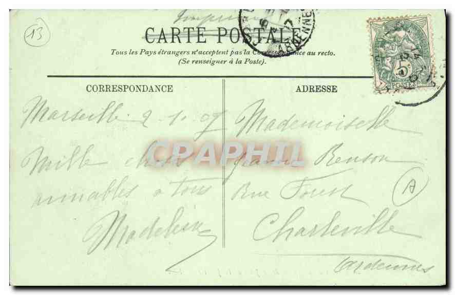CPA Marseille La Cathedrale prise de la Jetee de la Joliette  — Verso