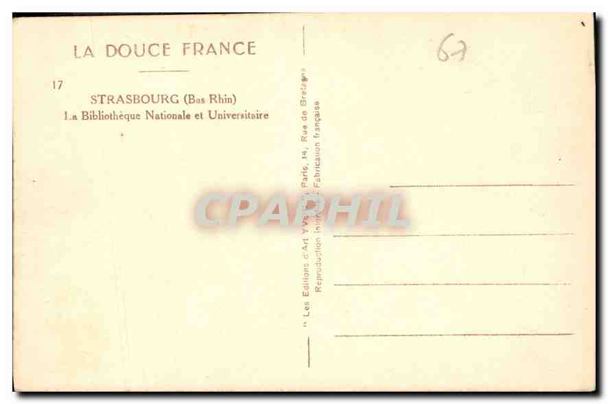 CPA La Douce France Strasbourg Bas Rhin Le Bibliotheque Nationale et Universite  — Rückseite