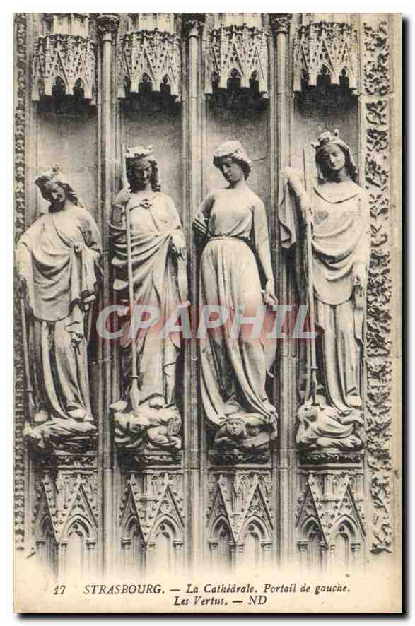 CPA Strasbourg La Cathedrale Portail de gauche les Vertus 