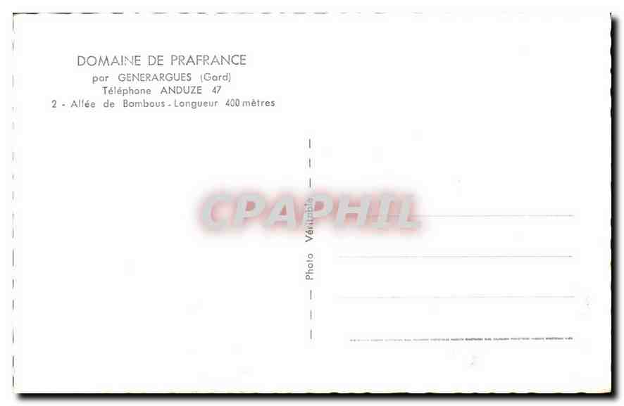 CPA Domine de Prafrance par Generargues Gard Telephone Anduze Allee de Bambous Landueur  — Rückseite