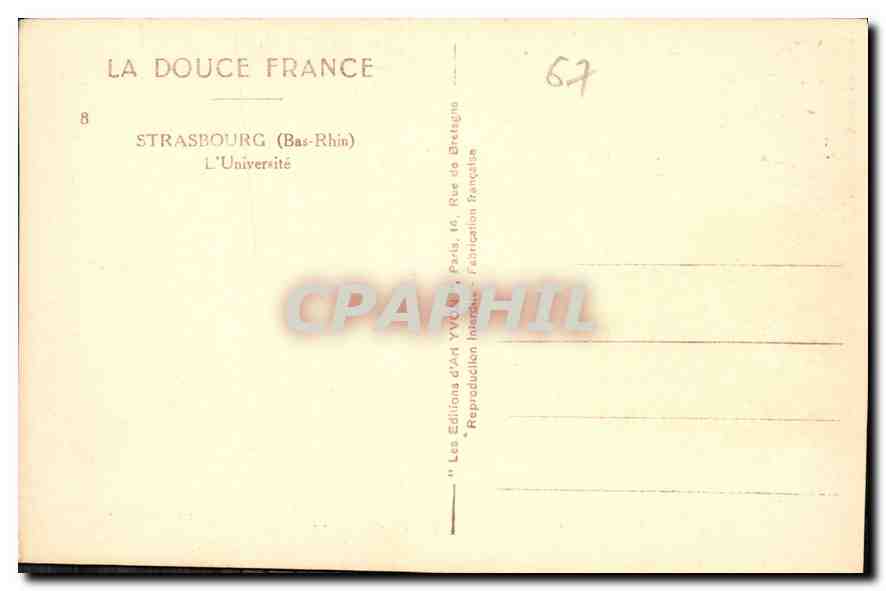 CPA La Douce France Strasbourg Bas Rhin l'Universite  — Rückseite