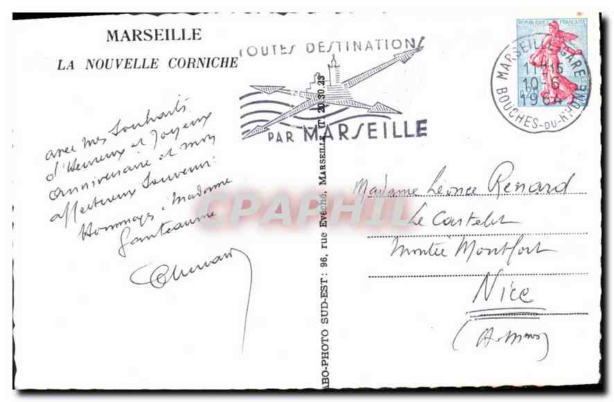 CPA Marseille la Nouvelle Corniche  — Verso