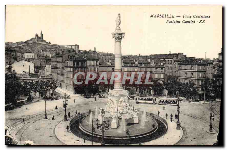 CPA Marseille Place Castellane fontaine Cantini 