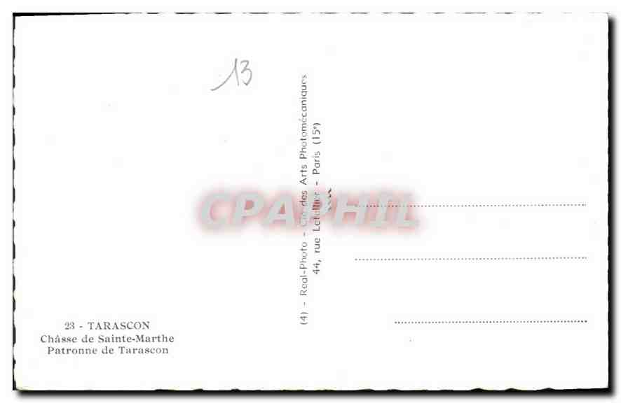 CPA Tarascon Chasse de Sainte Marthe Patronne de Tarascon  — Verso