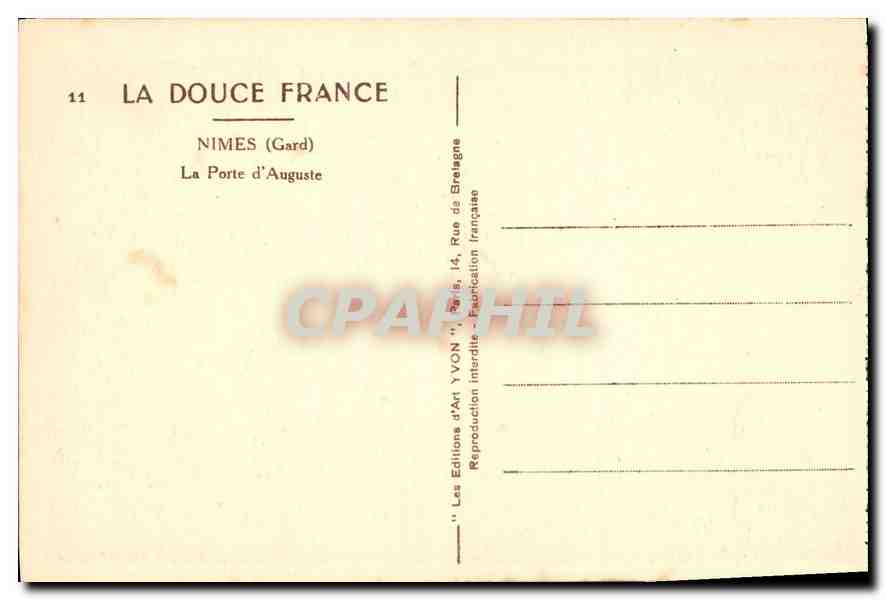 CPA La Douce France Nimes Gard la porte d'Auguste Byrrh — Rückseite