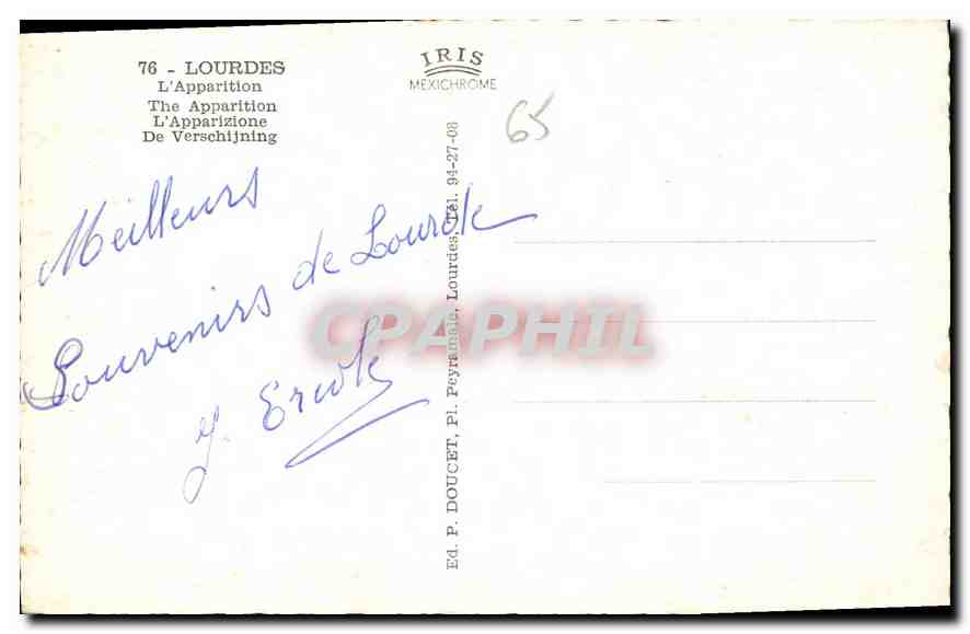 CPA Lourdes l'Apparition  — Verso