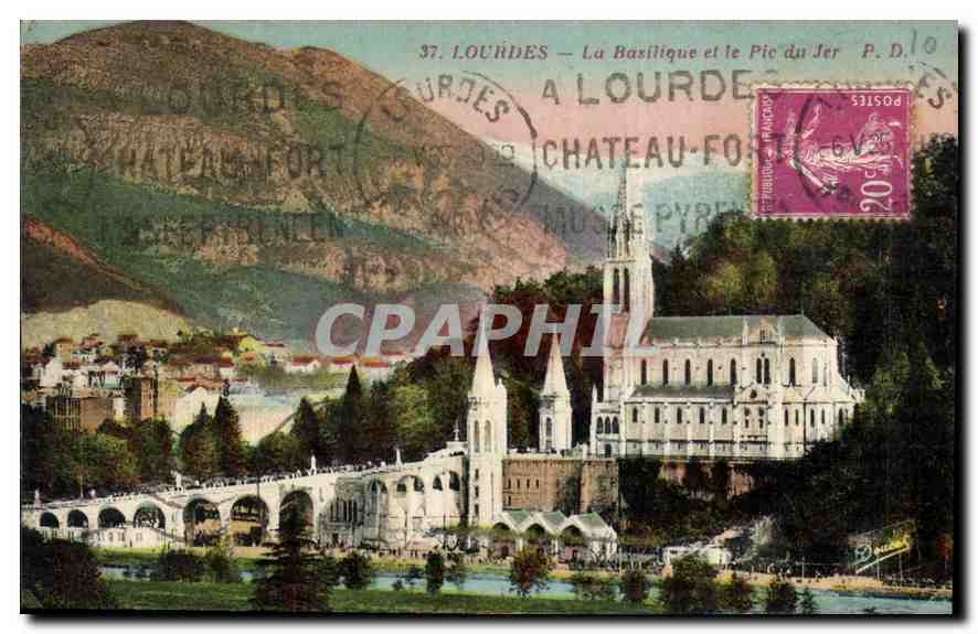 CPA Lourdes La Basilique et le Pic du Jer 