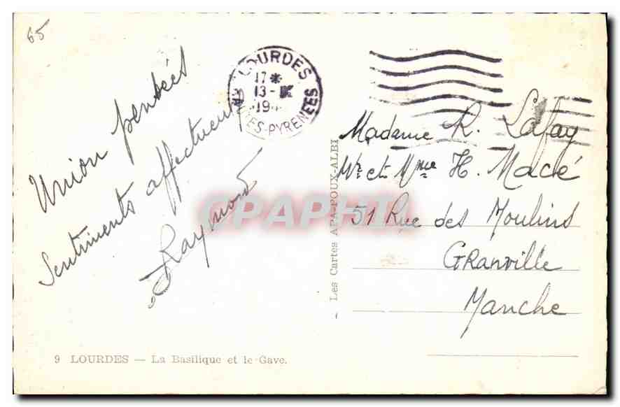CPA Lourdes La Basilique et le Gave  — Verso