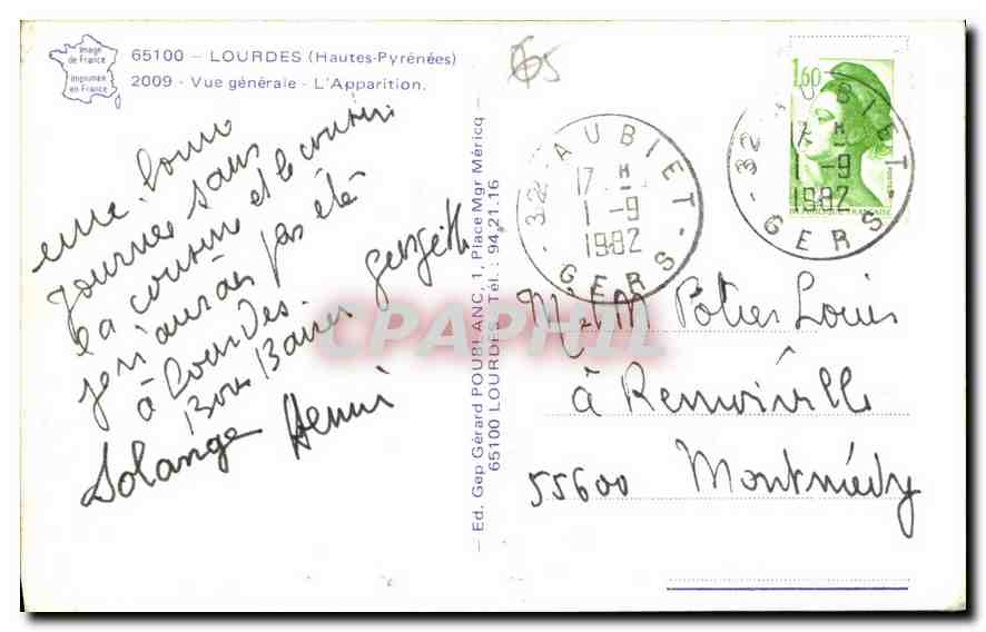 CPA Lourdes Hautes Pyrenees vue generale l'Apparition  — Verso