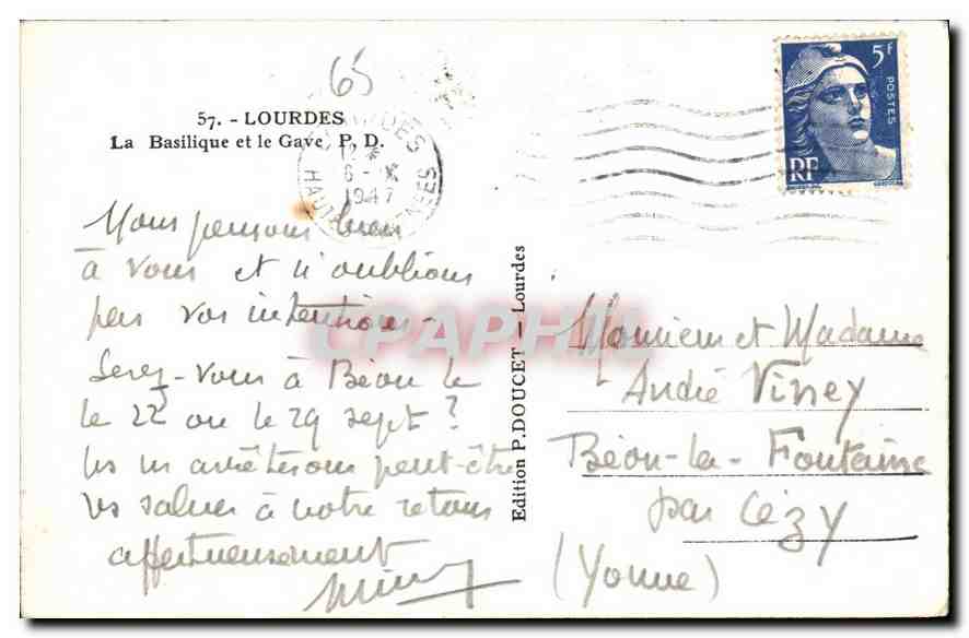 CPA Lourdes La Basilique et le Gave  — Verso