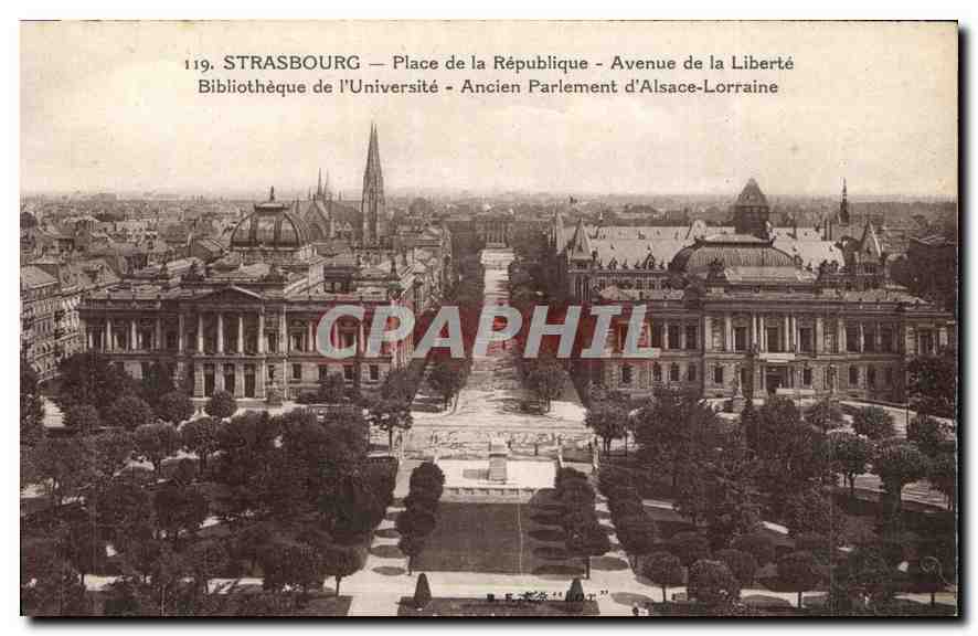 Strasbourg — Place de la République - Avenue de la Liberté - Bibliothèque de l'Université - Ancien Parlement d'Alsace-Lorraine