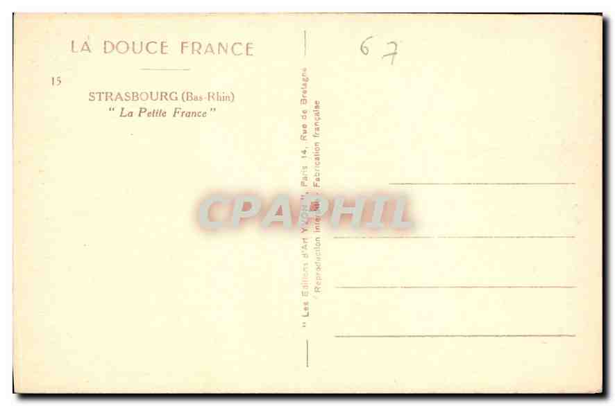 Strasbourg — La Petite France — Éditeur Yvon, n°15 — Verso