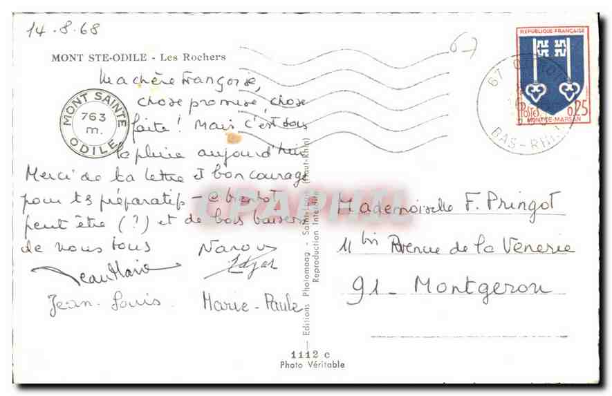 CPA Mont Ste Odile Les Rochers  — Verso