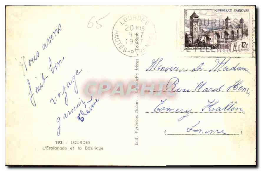 CPA Lourdes l'Esplanade et la Baisilique  — Rückseite