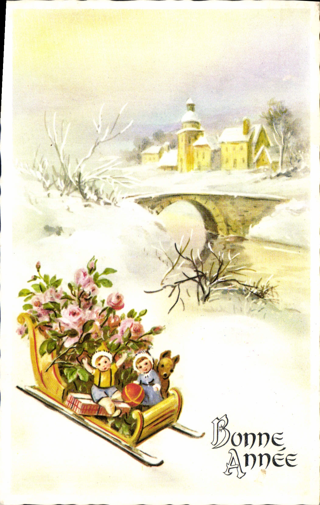 CPA Bonne Annee Luge