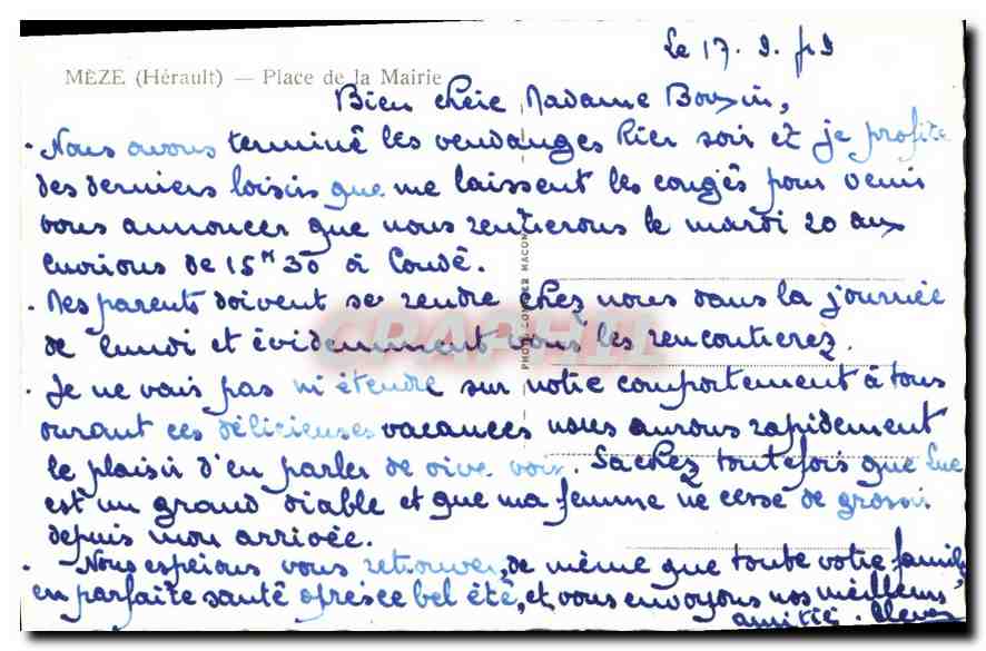 CPA Meze Herault Place dela Mairie  — Rückseite