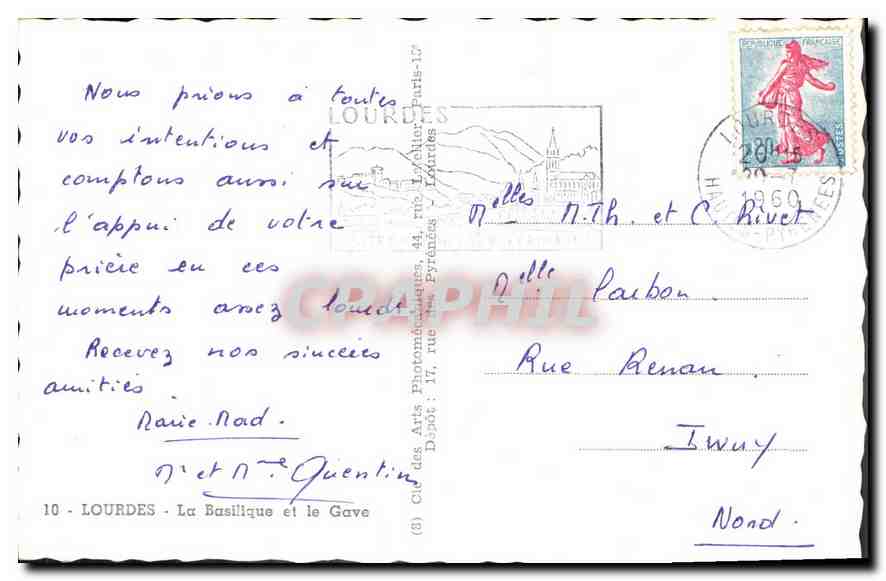 CPA Lourdes La Basilique et le Gave  — Verso