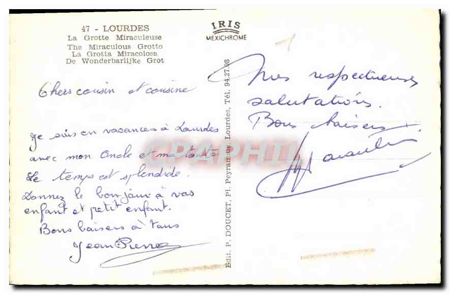CPA Lourdes La Grotte Miraculeuse  — Verso