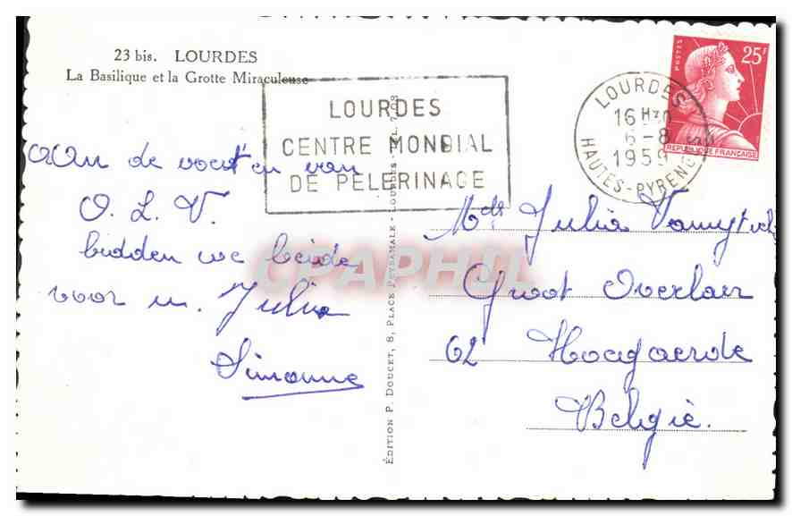 CPA Lourdes La Basilique et la Grotte Miraculeuse  — Verso