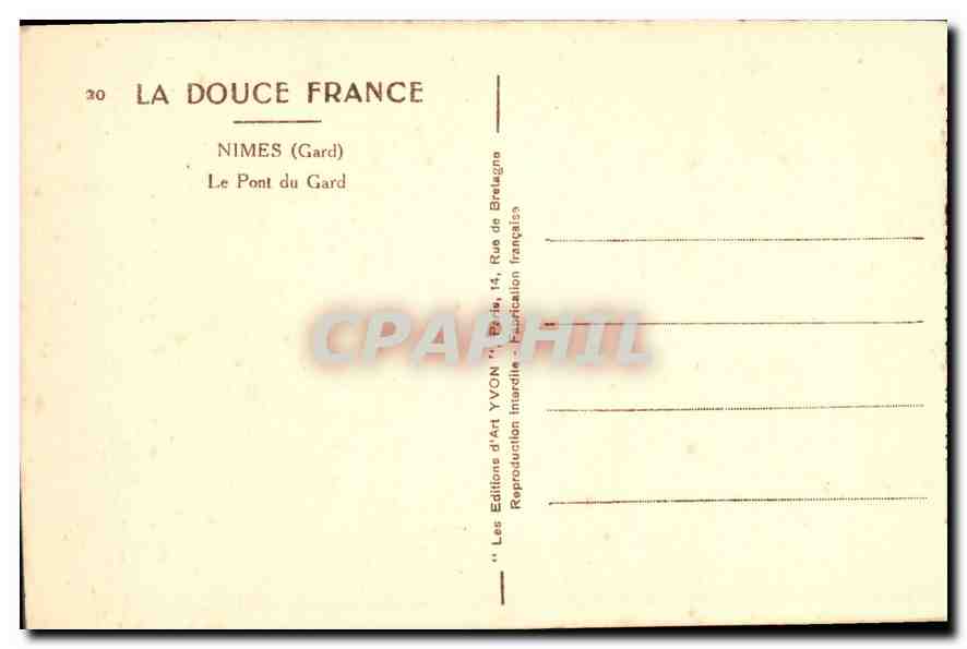 Le Pont du Gard — Nîmes (Gard) — Les Éditions d'Art YVON — Verso