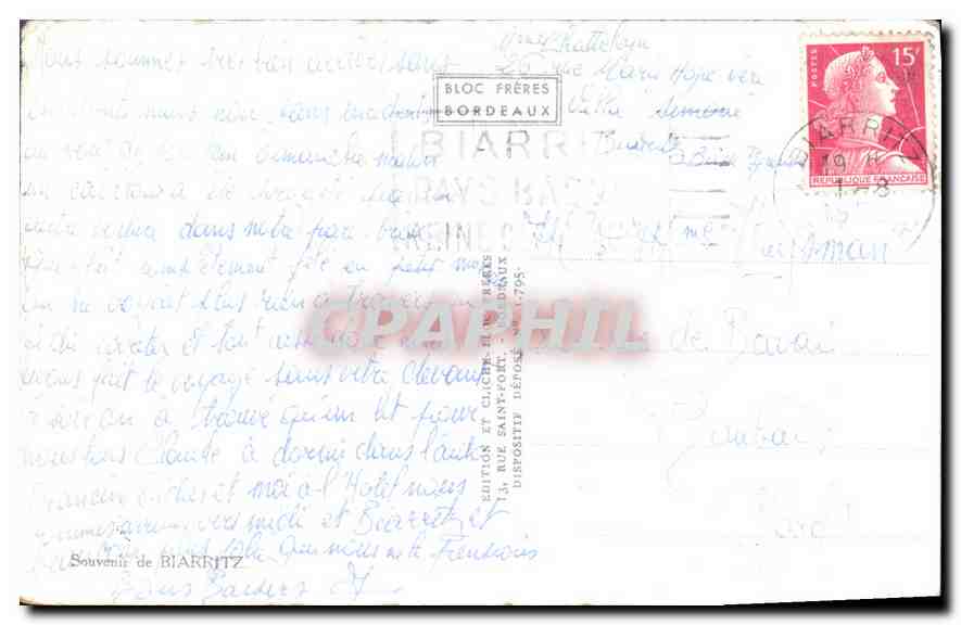 CPA Souvenir de Biarritz  — Verso