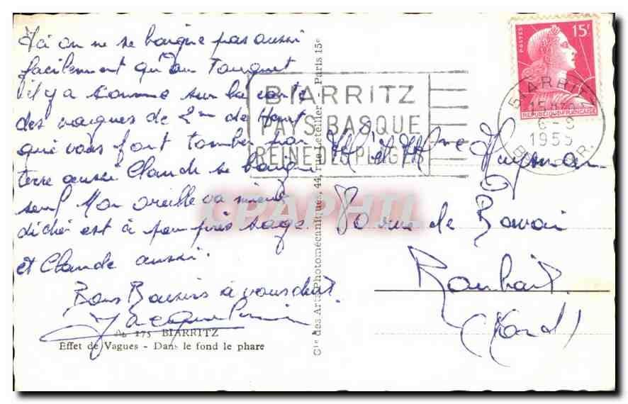 CPA Biarritz Effet de Vagues Dans le fond le phare  — Verso