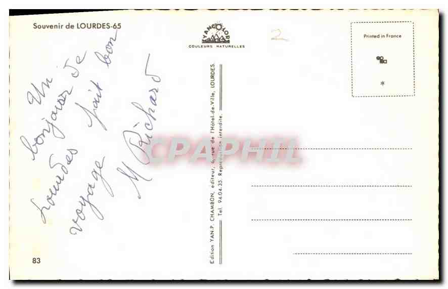CPA Souvenir de Lourdes  — Verso