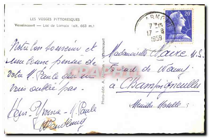 CPA Les Vosges Pittoresque Vexaincourt Lac de Lamaix  — Rückseite