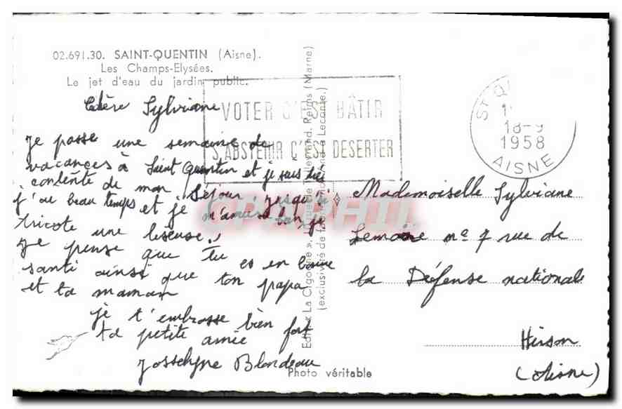 Jardin public de Saint-Quentin — Les Champs-Élysées — La Cigogne — Rückseite