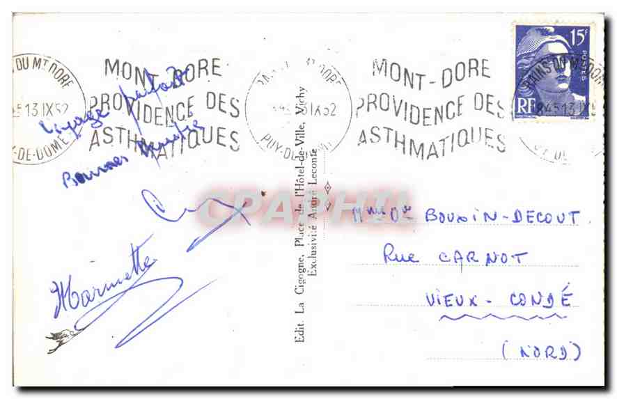CPA Le Mont Dore Jardins du Casino  — Verso