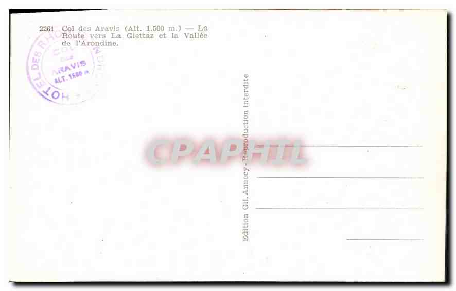 CPA Col des Aravis La Route vers la Glettaz et la Vallee de l'Arondine  — Verso