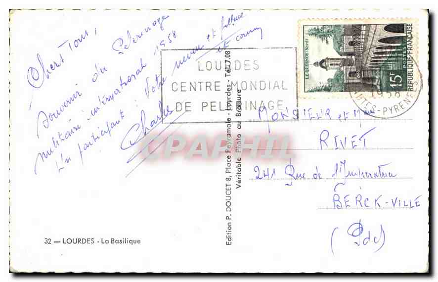 CPA Lourdes La Basilique  — Verso