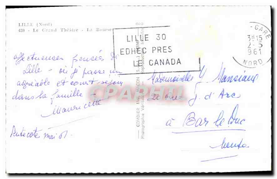 CPA Lille Nord Le Grand Theatre La Bourse  — Rückseite