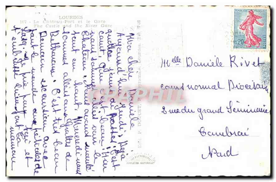CPA Lourdes Le Chateau Fort et le Gave  — Verso